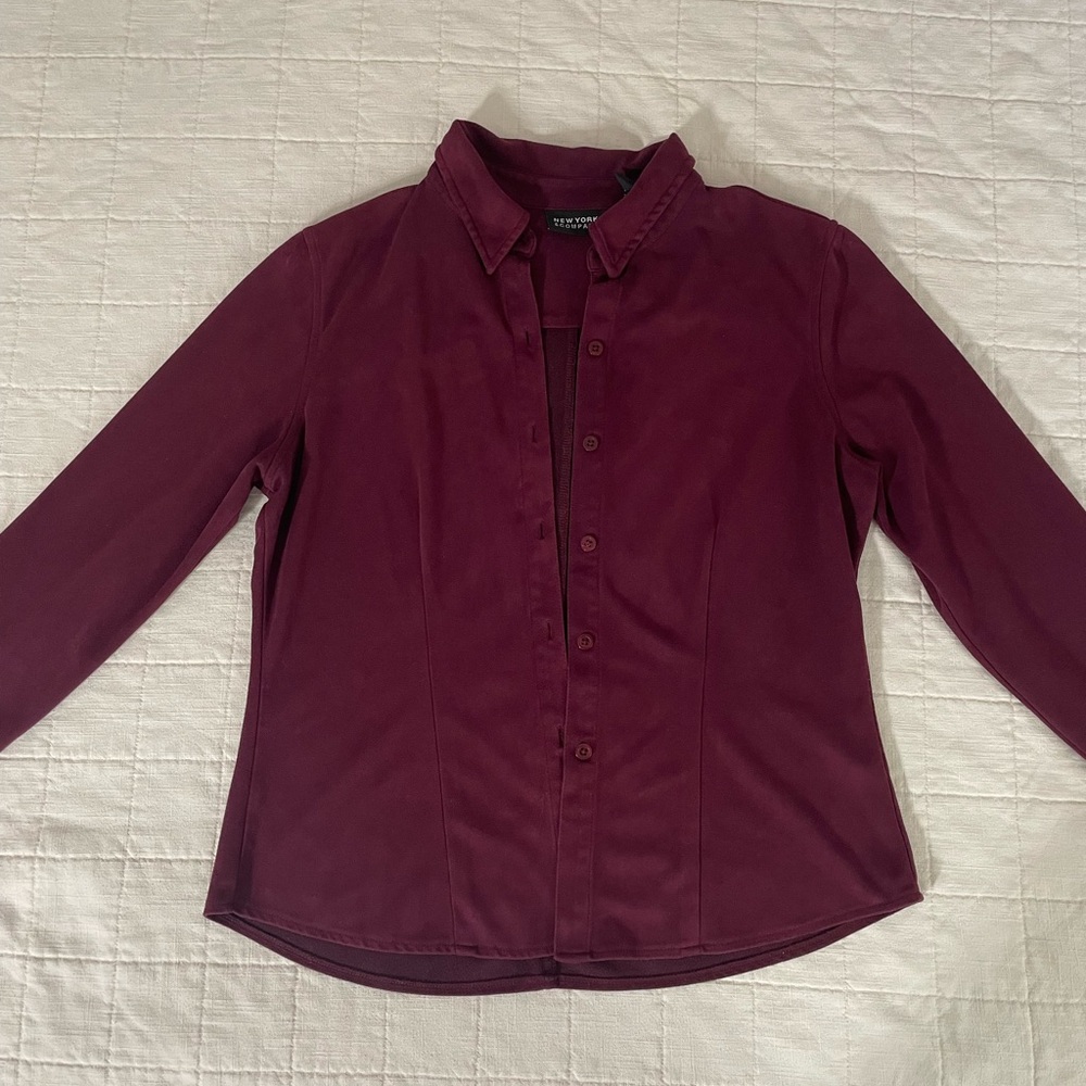 New York & Company Burgundy Faux Suede Tailor Button Down
